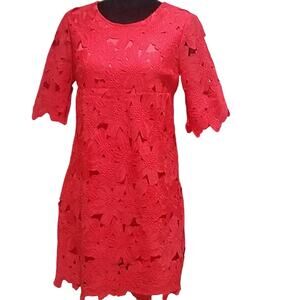 June & Ivy coral cutwork lace dress Medium